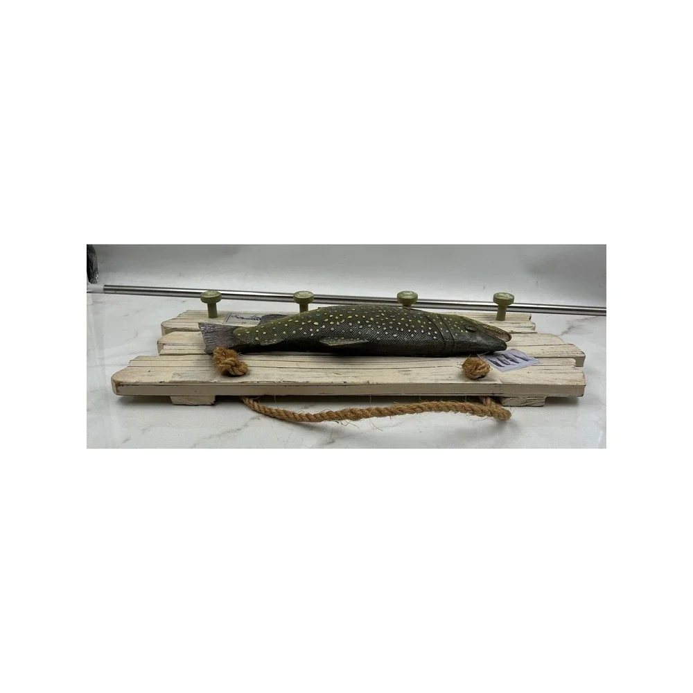 Rustic Wooden Brook Trout Fish Wall Plaque Key Rack Cabin Decor 19.5 Inch